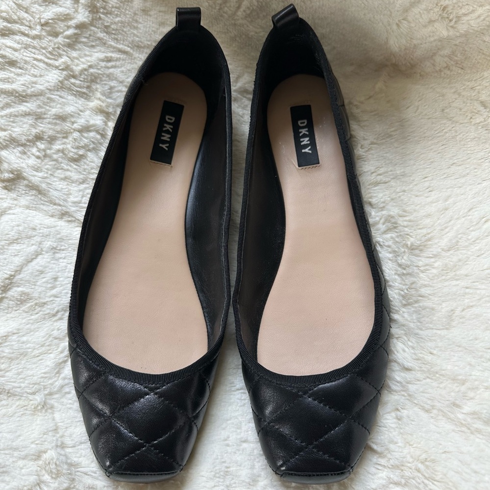 DKNY Black Quilted Flats with Pointe Toe